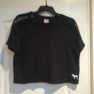 Victoria’s Secret PINK black cropped tee with mesh shoulders
